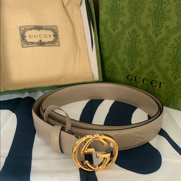 Gucci Accessories - Gucci Beige Leather Belt with Gold Buckle